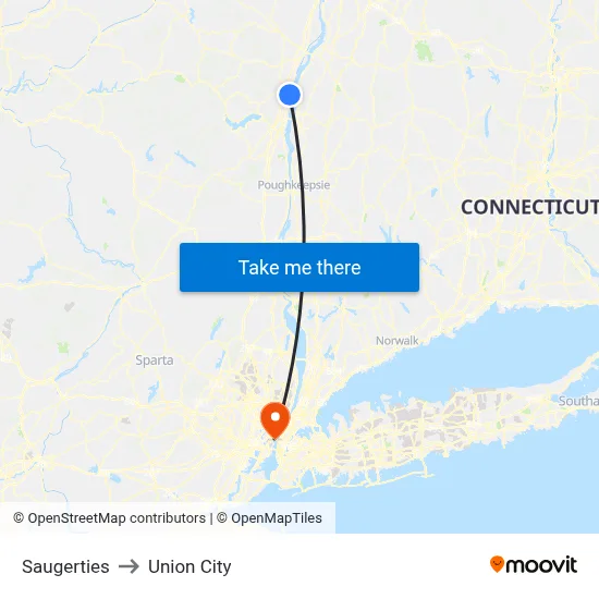 Saugerties to Union City map