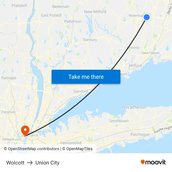 Wolcott to Union City map