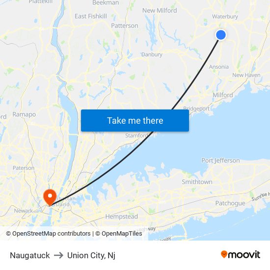 Naugatuck to Union City, Nj map