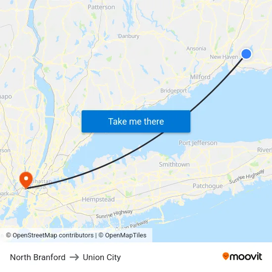 North Branford to Union City map