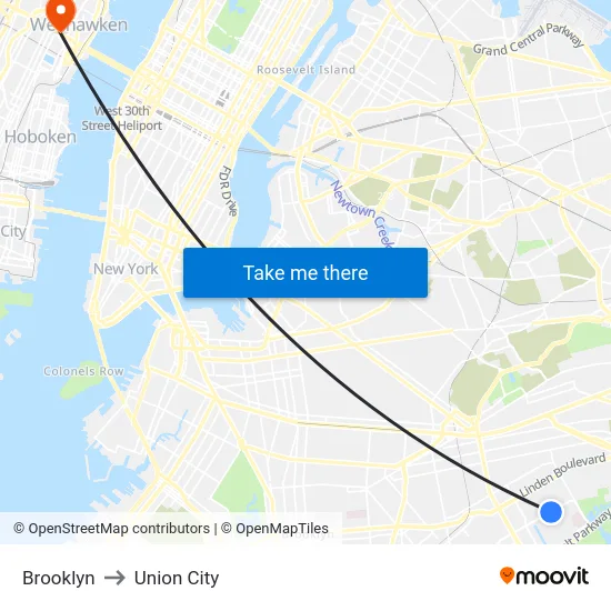 Brooklyn to Union City map