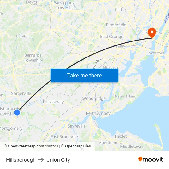 Hillsborough to Union City map