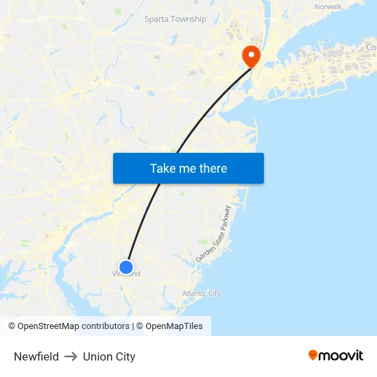 Newfield to Union City map