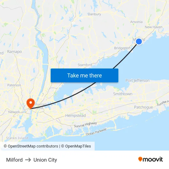 Milford to Union City map