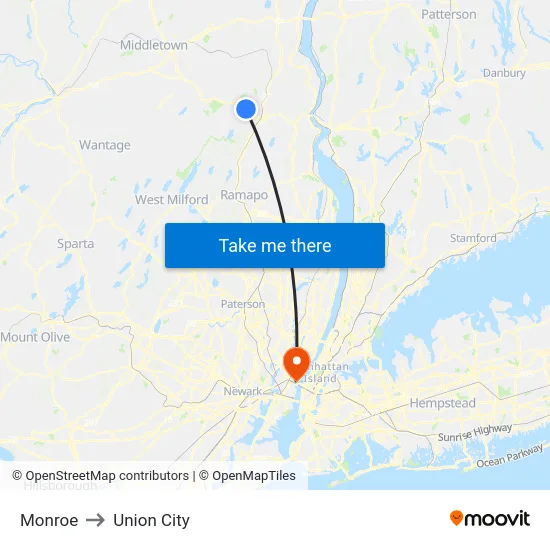 Monroe to Union City map