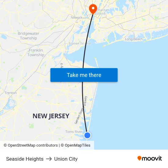 Seaside Heights to Union City map
