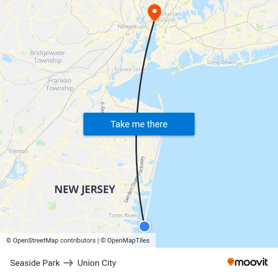 Seaside Park to Union City map