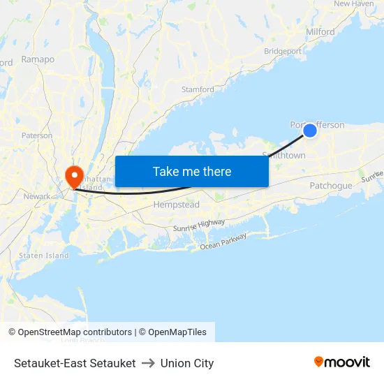 Setauket-East Setauket to Union City map
