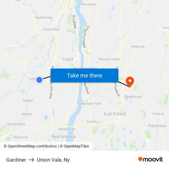 Gardiner to Union Vale, Ny map