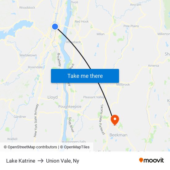 Lake Katrine to Union Vale, Ny map