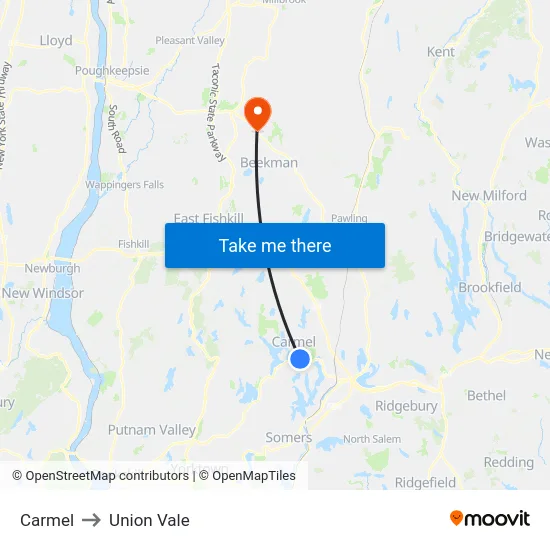 Carmel to Union Vale map