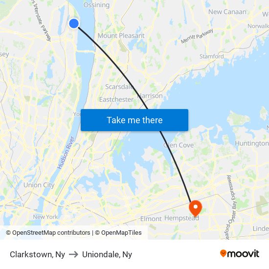 Clarkstown, Ny to Uniondale, Ny map