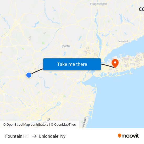 Fountain Hill to Uniondale, Ny map