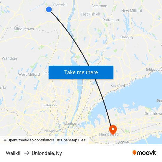 Wallkill to Uniondale, Ny map