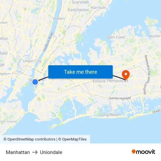 Manhattan to Uniondale map