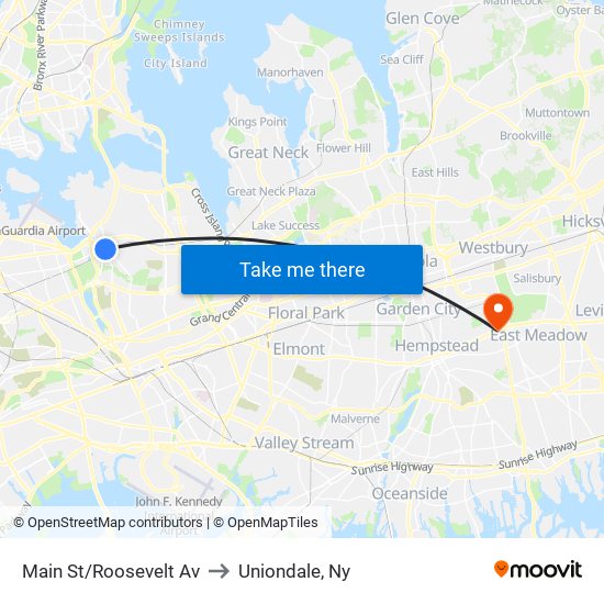 Main St/Roosevelt Av to Uniondale, Ny map