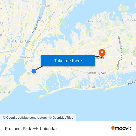 Prospect Park to Uniondale map