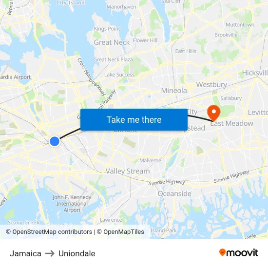 Jamaica to Uniondale map