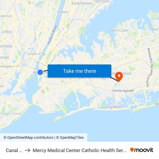 Canal St to Mercy Medical Center Catholic Health Services map