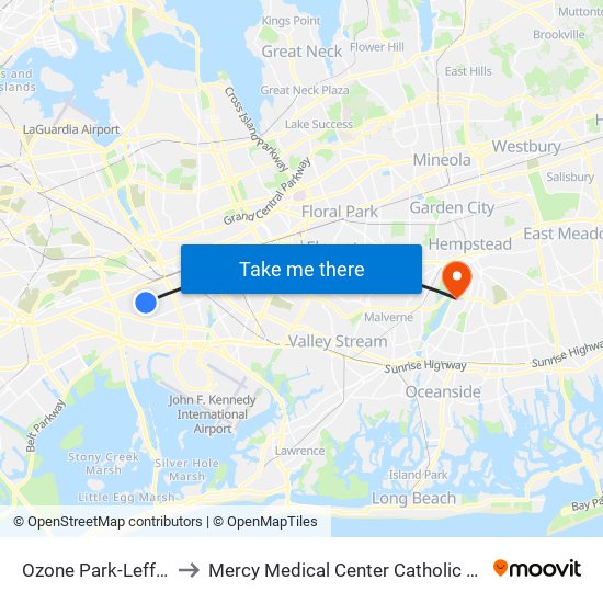 Ozone Park-Lefferts Blvd to Mercy Medical Center Catholic Health Services map