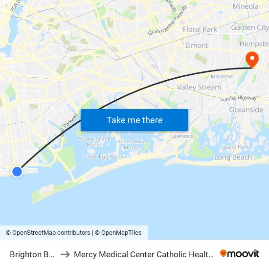 Brighton Beach to Mercy Medical Center Catholic Health Services map