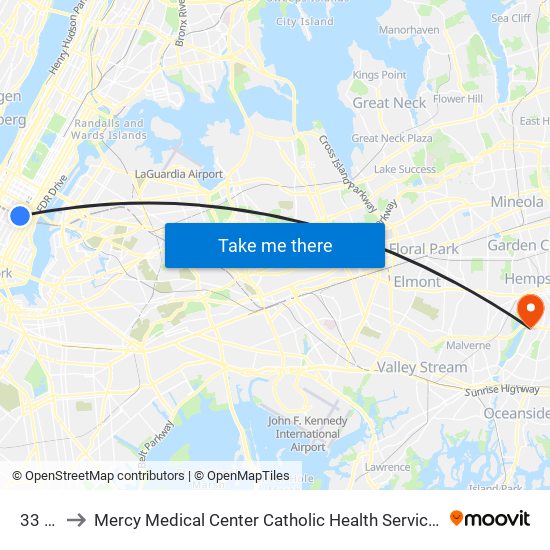 33 St to Mercy Medical Center Catholic Health Services map