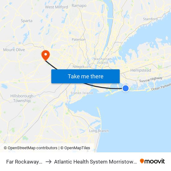 Far Rockaway-Mott Av to Atlantic Health System Morristown Medical Center map