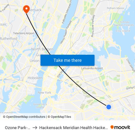 Ozone Park-Lefferts Blvd to Hackensack Meridian Health Hackensack University Medical Center map
