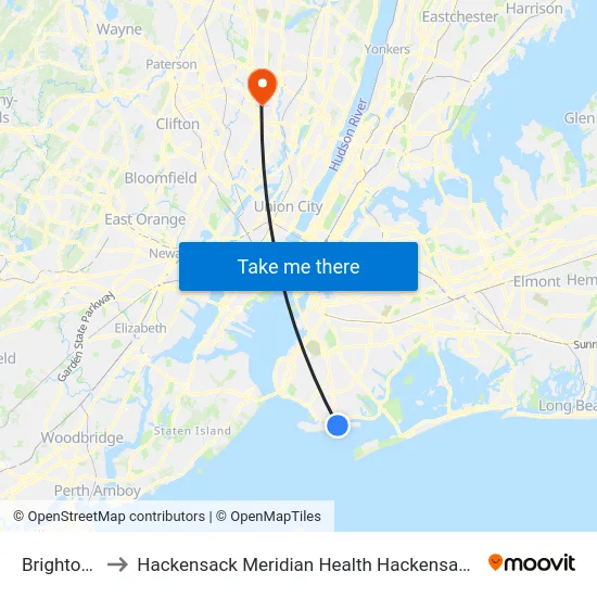 Brighton Beach to Hackensack Meridian Health Hackensack University Medical Center map