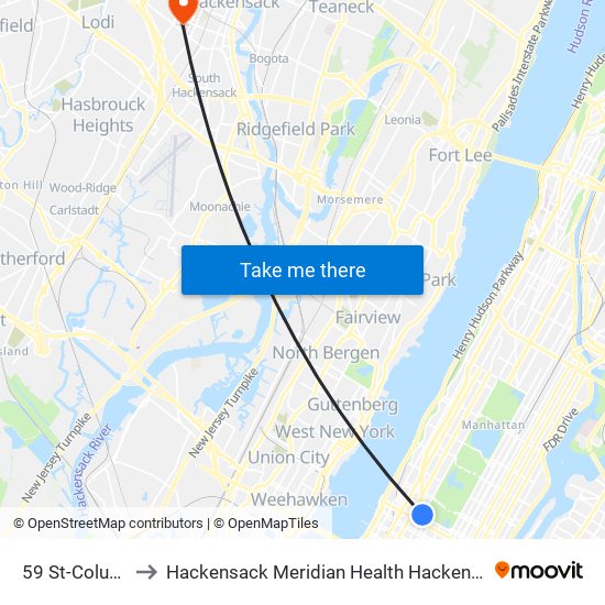 59 St-Columbus Circle to Hackensack Meridian Health Hackensack University Medical Center map