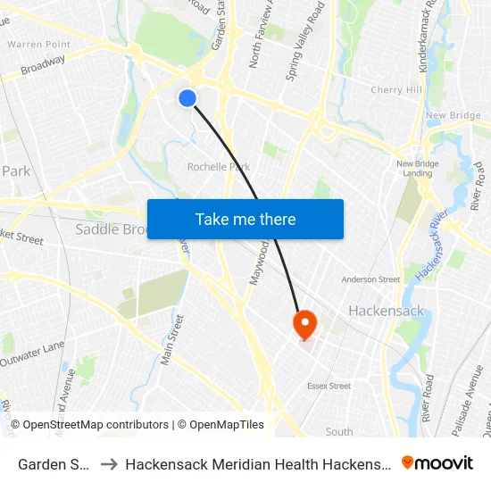 Garden State Plaza to Hackensack Meridian Health Hackensack University Medical Center map