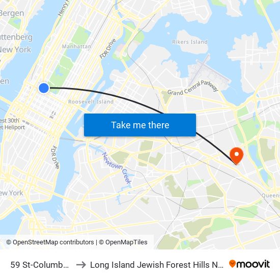 59 St-Columbus Circle to Long Island Jewish Forest Hills Northwell Health map