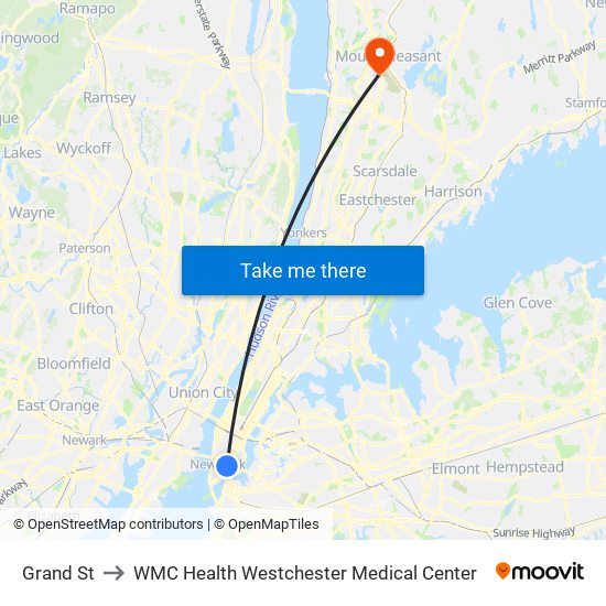 Grand St to WMC Health Westchester Medical Center map