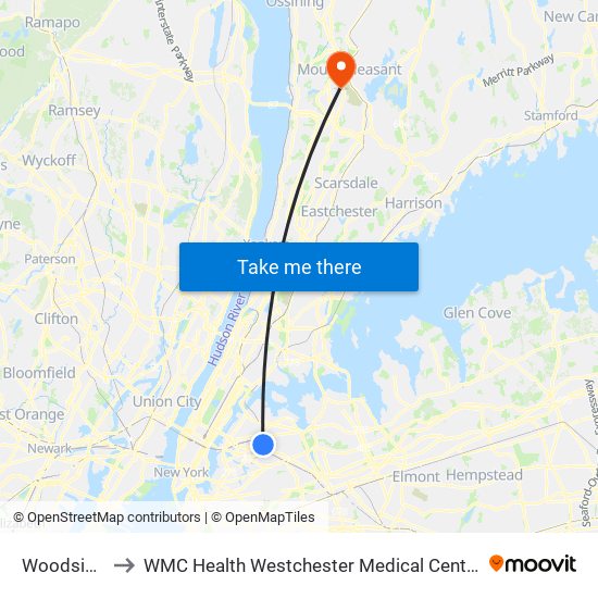 Woodside to WMC Health Westchester Medical Center map