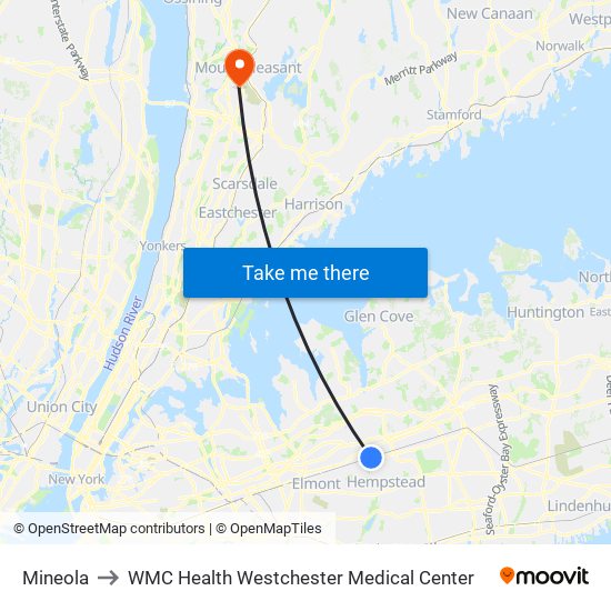 Mineola to WMC Health Westchester Medical Center map