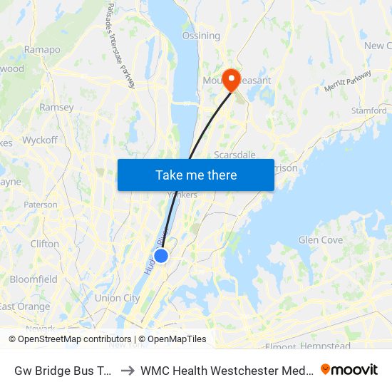 Gw Bridge Bus Terminal to WMC Health Westchester Medical Center map