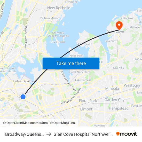Broadway/Queens Blvd to Glen Cove Hospital Northwell Health map