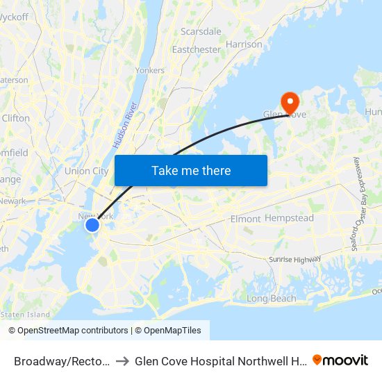 Broadway/Rector St to Glen Cove Hospital Northwell Health map