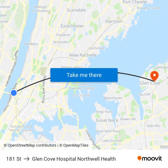 181 St to Glen Cove Hospital Northwell Health map