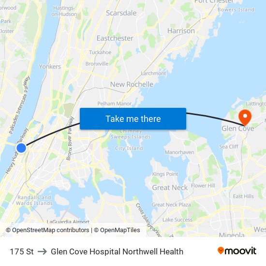 175 St to Glen Cove Hospital Northwell Health map