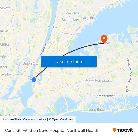 Canal St to Glen Cove Hospital Northwell Health map