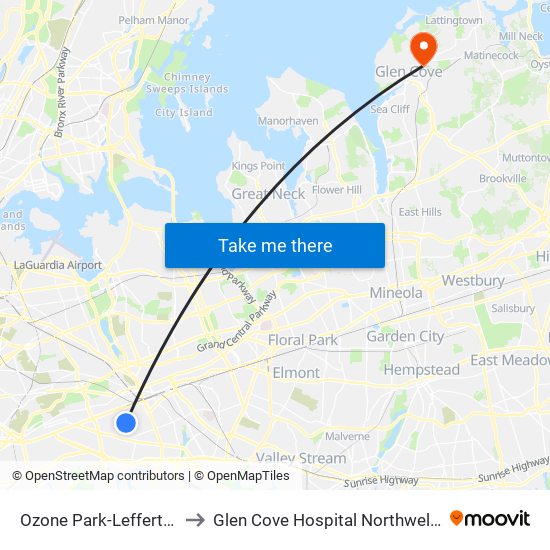 Ozone Park-Lefferts Blvd to Glen Cove Hospital Northwell Health map