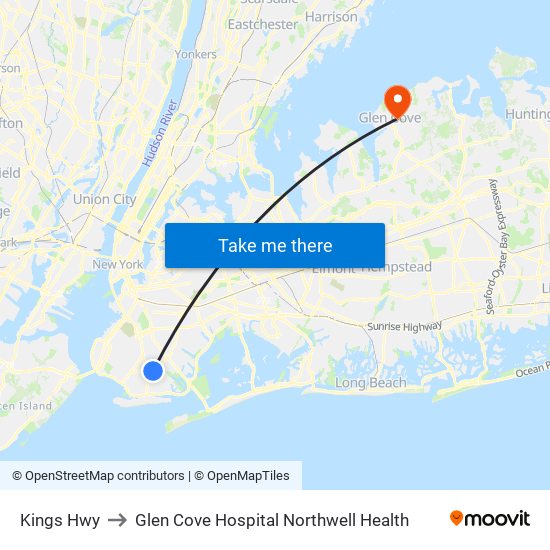 Kings Hwy to Glen Cove Hospital Northwell Health map