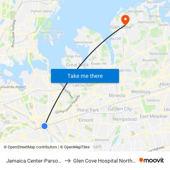 Jamaica Center-Parsons/Archer to Glen Cove Hospital Northwell Health map