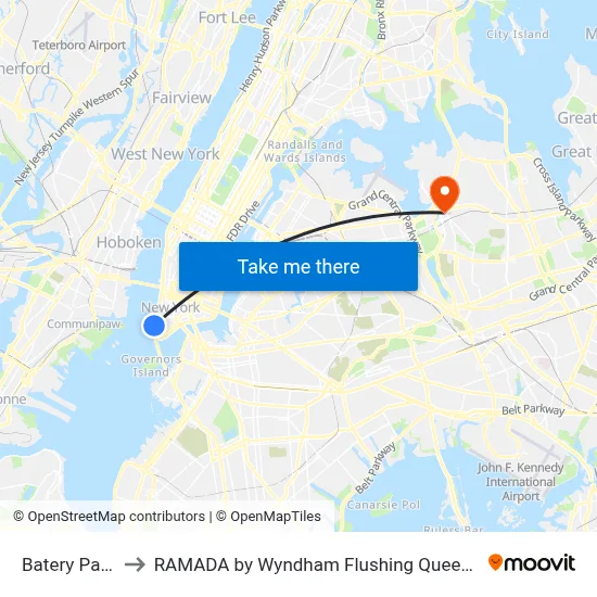 Batery Park to RAMADA by Wyndham Flushing Queens map