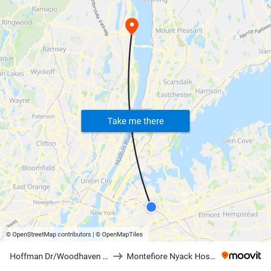 Hoffman Dr/Woodhaven Blvd to Montefiore Nyack Hospital map