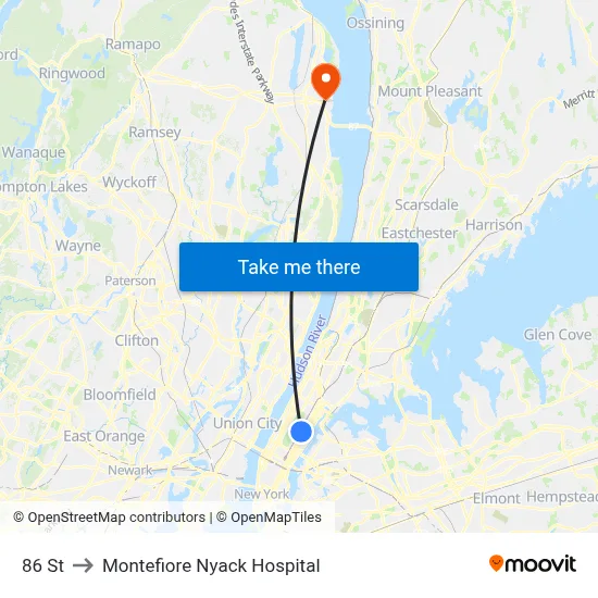86 St to Montefiore Nyack Hospital map