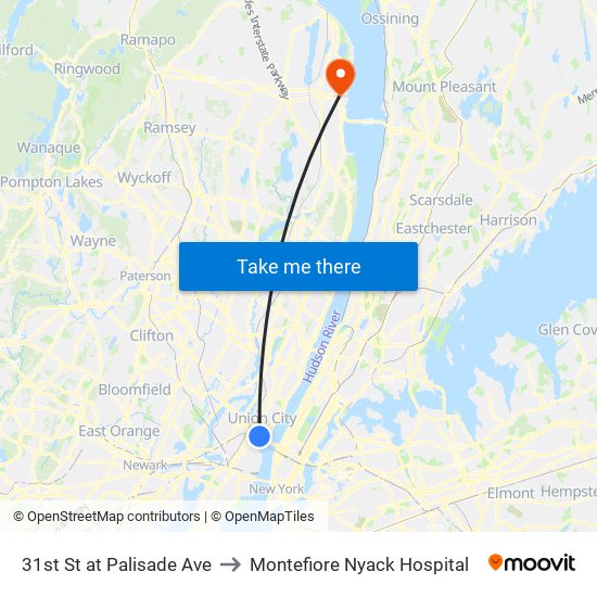 31st St at Palisade Ave to Montefiore Nyack Hospital map