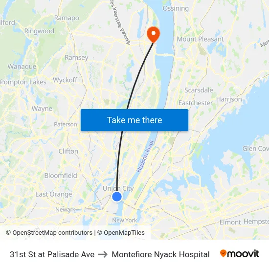 31st St at Palisade Ave to Montefiore Nyack Hospital map