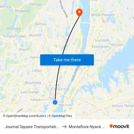 Journal Square Transportation Center to Montefiore Nyack Hospital map